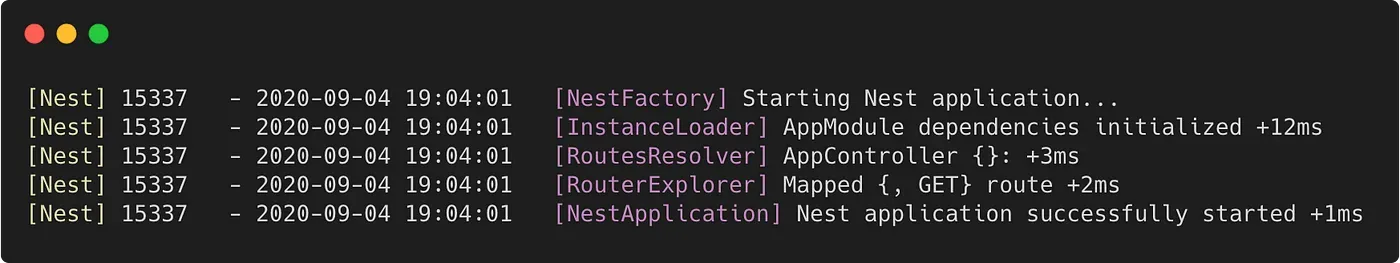 NestJS log del bootstrap