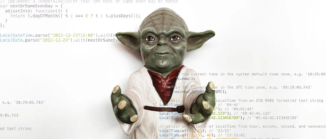 Master Yoda surrounded by code.